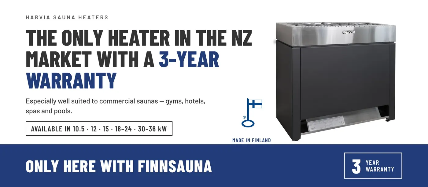 Harvia commercial sauna heater with a 3-year warranty, available in New Zealand only from FinnSauna